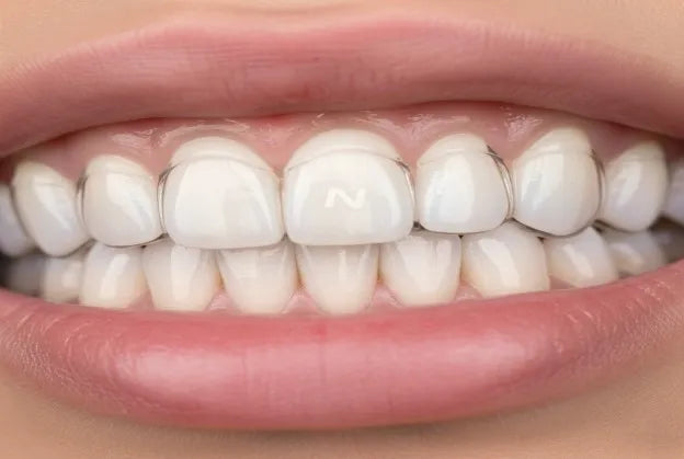 Clear night guard protecting dental veneers