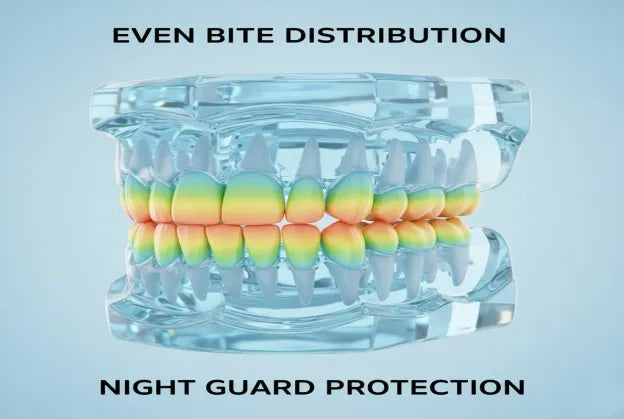 Jaw model with night guard showing even bite distribution