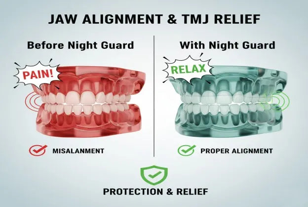 Night guard supporting jaw alignment and TMJ relief
