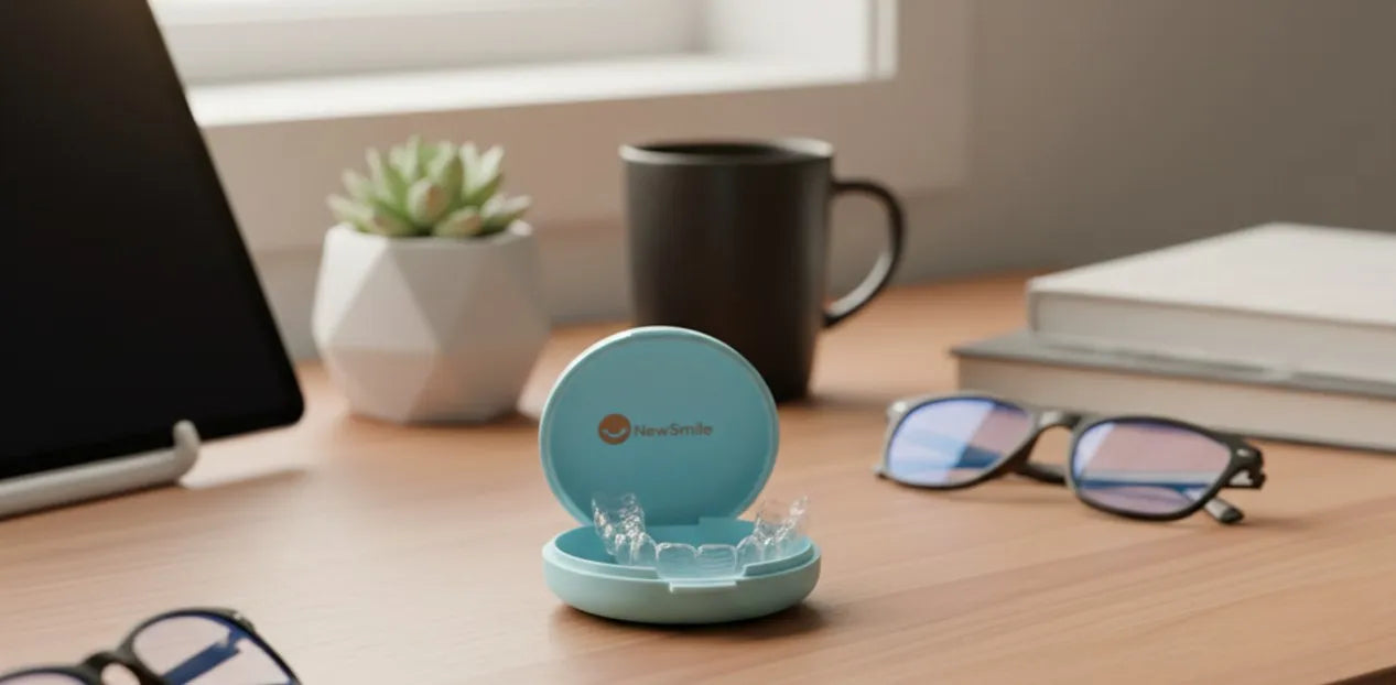 NewSmile aligner case on a desk