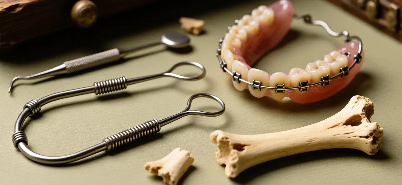 ancient dental tools representing early retainer concepts.