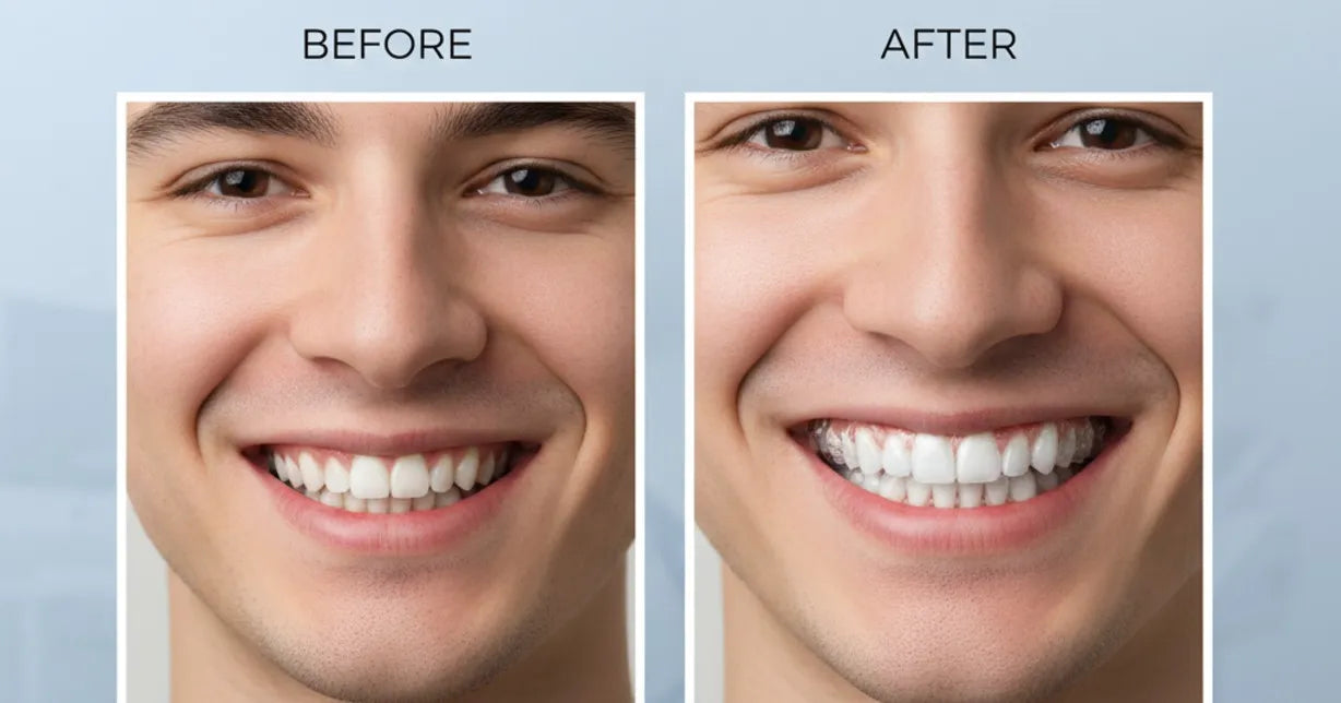Comparison showing teeth before and after retainer use