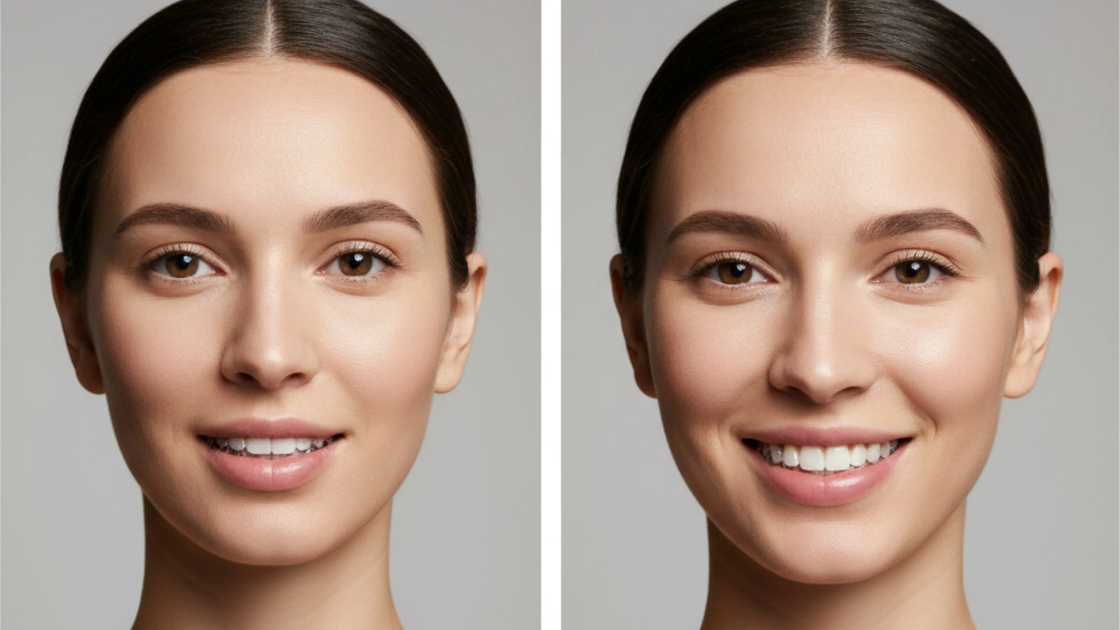 Before and after: cheek contour appears natural after retainer adjustment