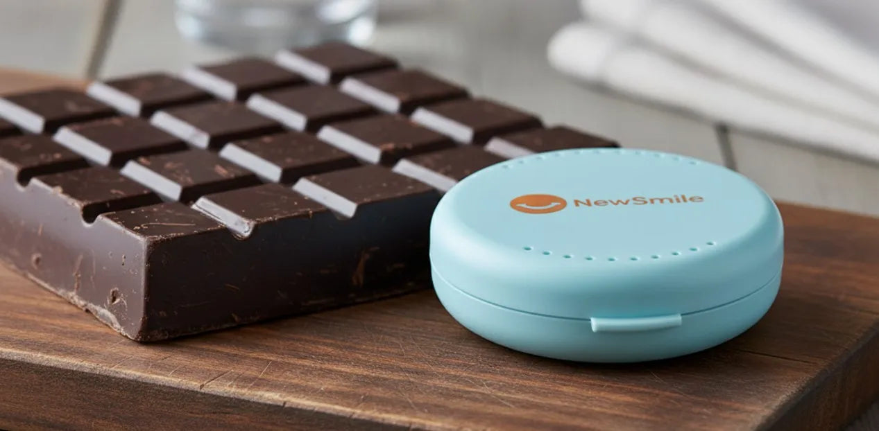 Hard chocolate bar and clear aligners