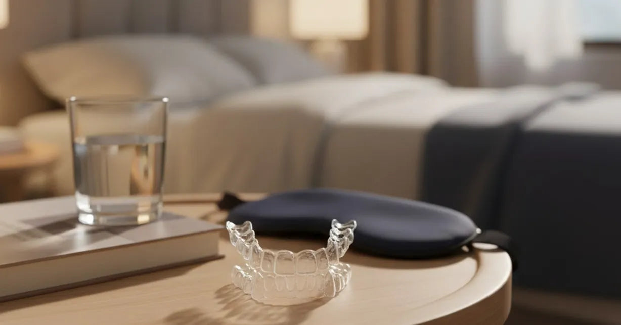 NewSmile night aligners kept in bedside tray for easy nighttime use