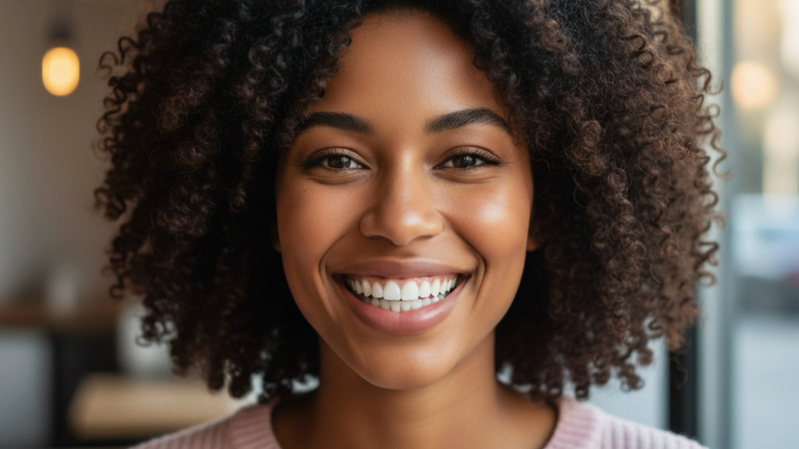 Balanced and symmetrical smile after NewSmile aligner treatment.