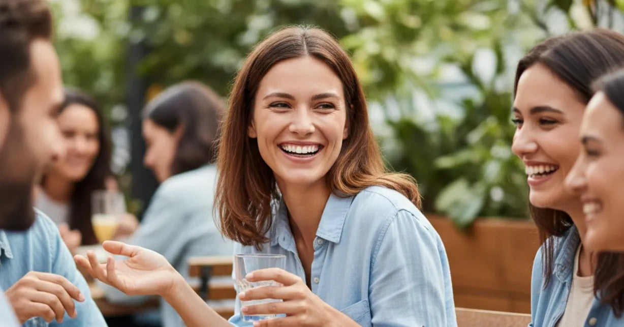 Confident smile with clear aligners at social event