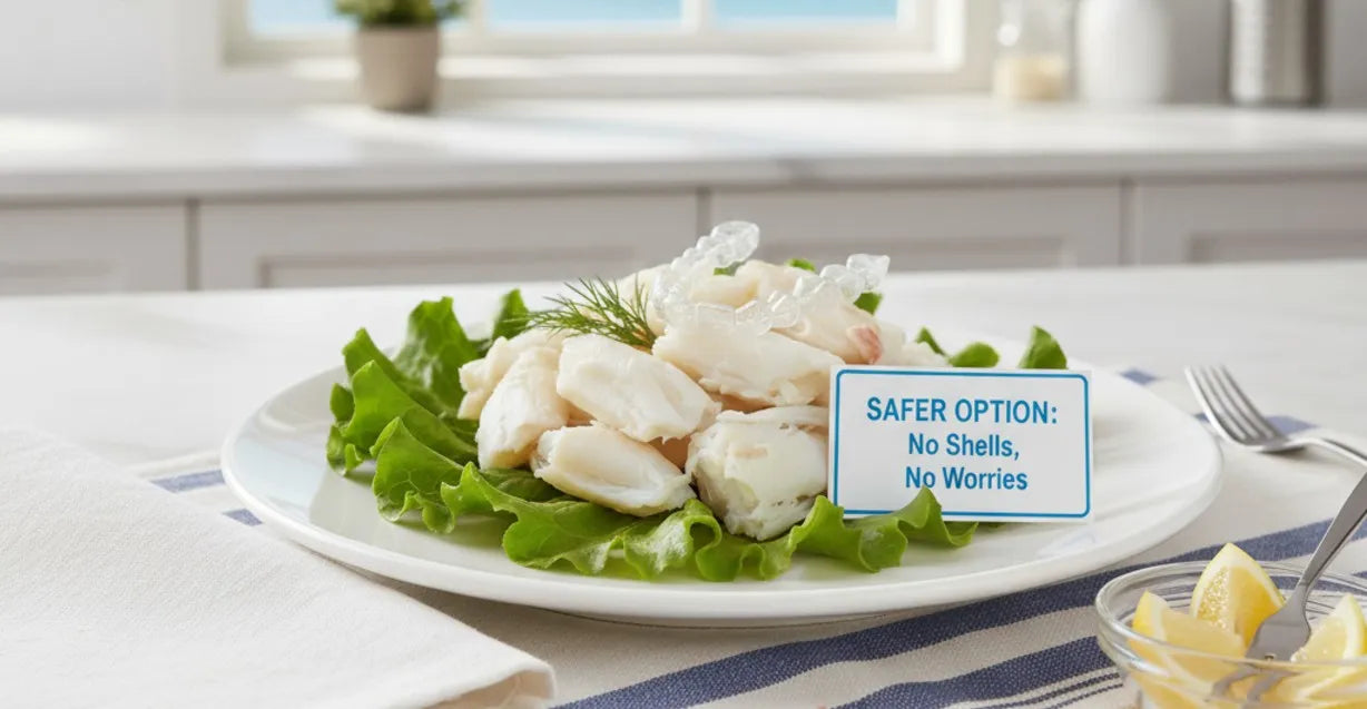 Peeled crab meat safe for aligners