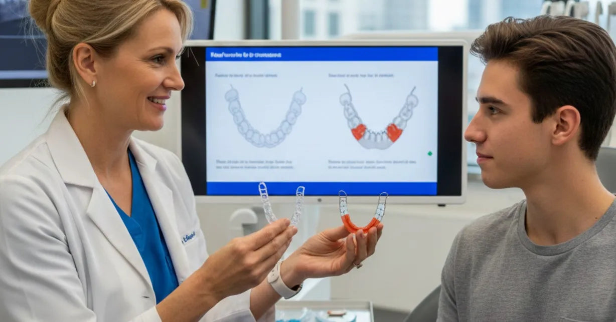 Dentist discussing affordable dental retainer options