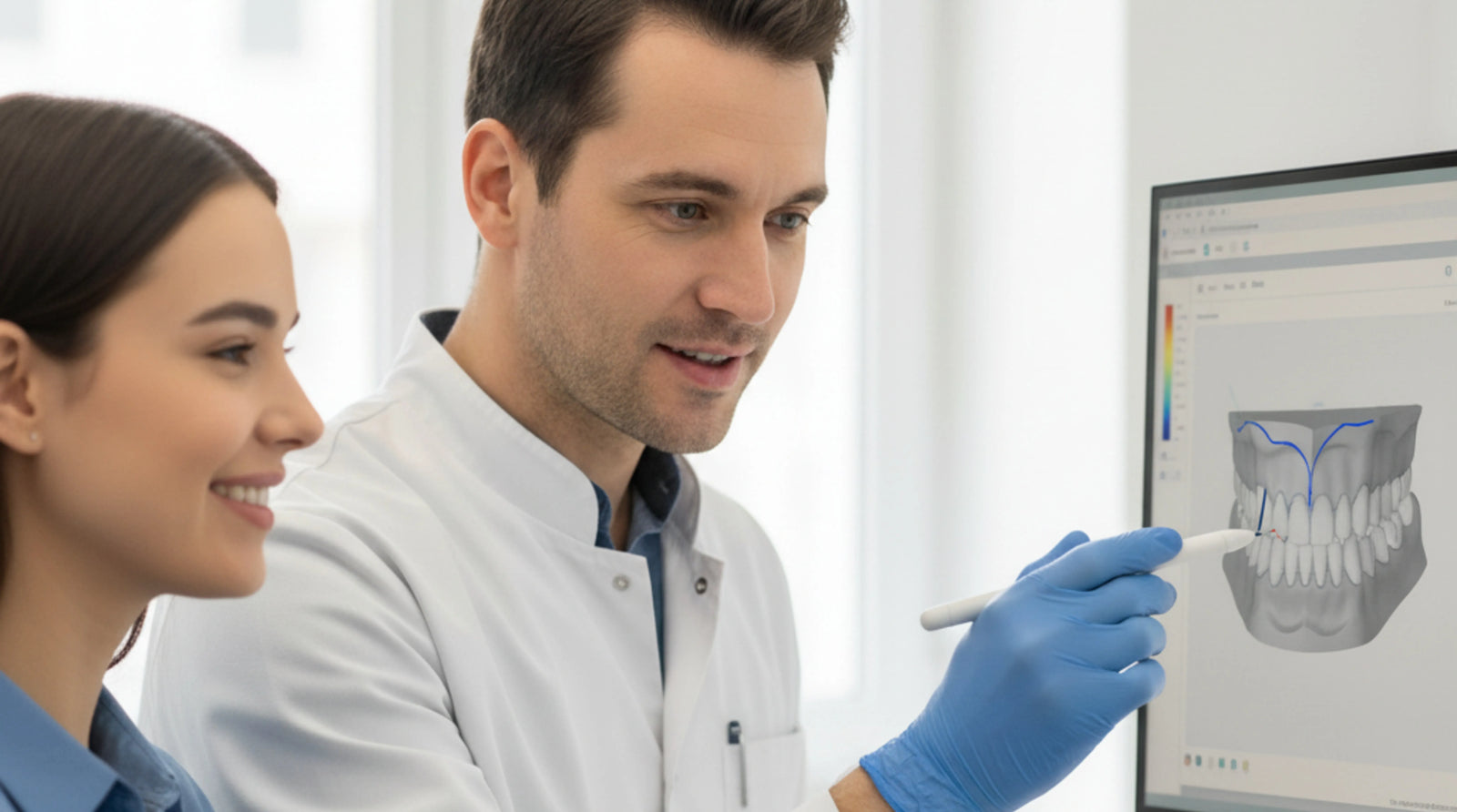 Dental professional reviewing post-aligner progress