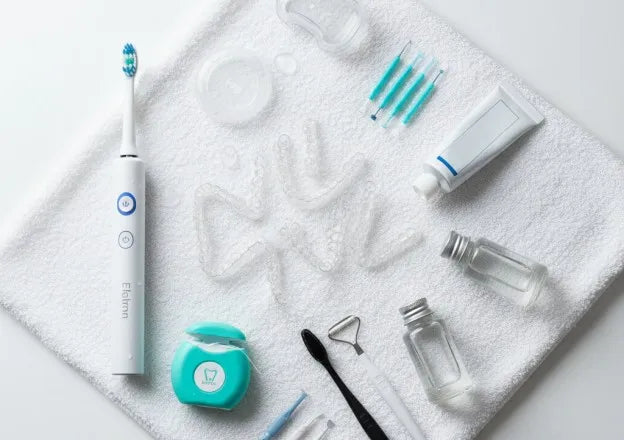 Organized aligner cleaning setup with gentle care essentials.