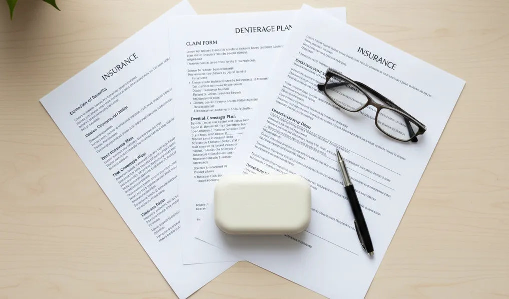 Night guard and insurance forms arranged on table