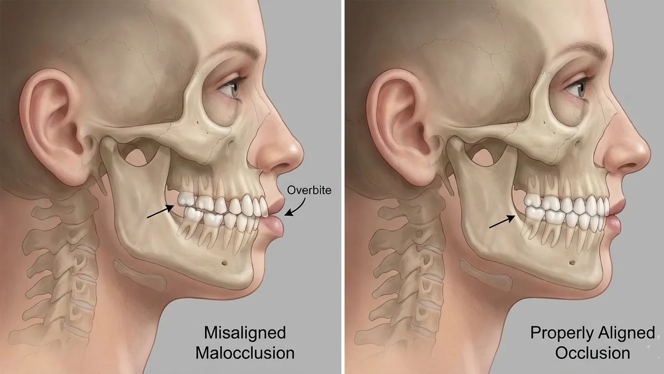 Before and after jaw alignment showing improved bite position