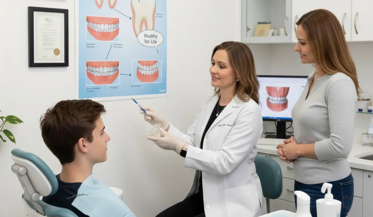Dental professional explaining the role of retainers before braces