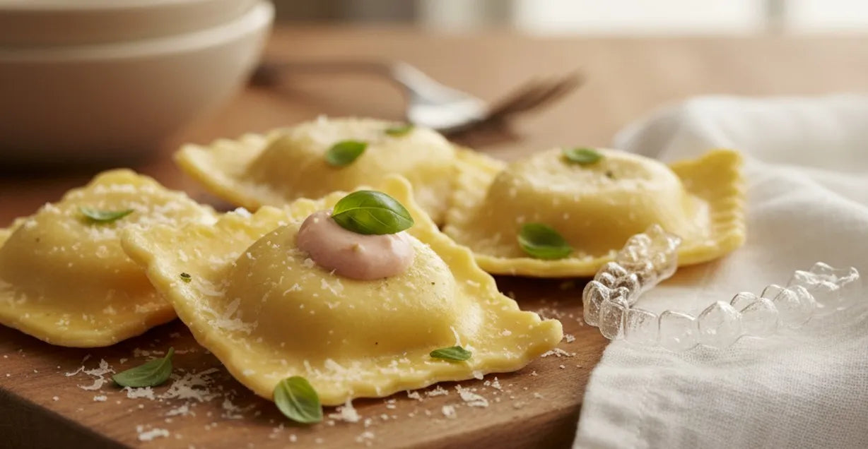 Soft spinach and ricotta ravioli for gentle foods
