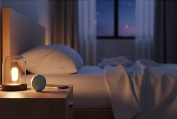 Peaceful night scene with retainer case on nightstand