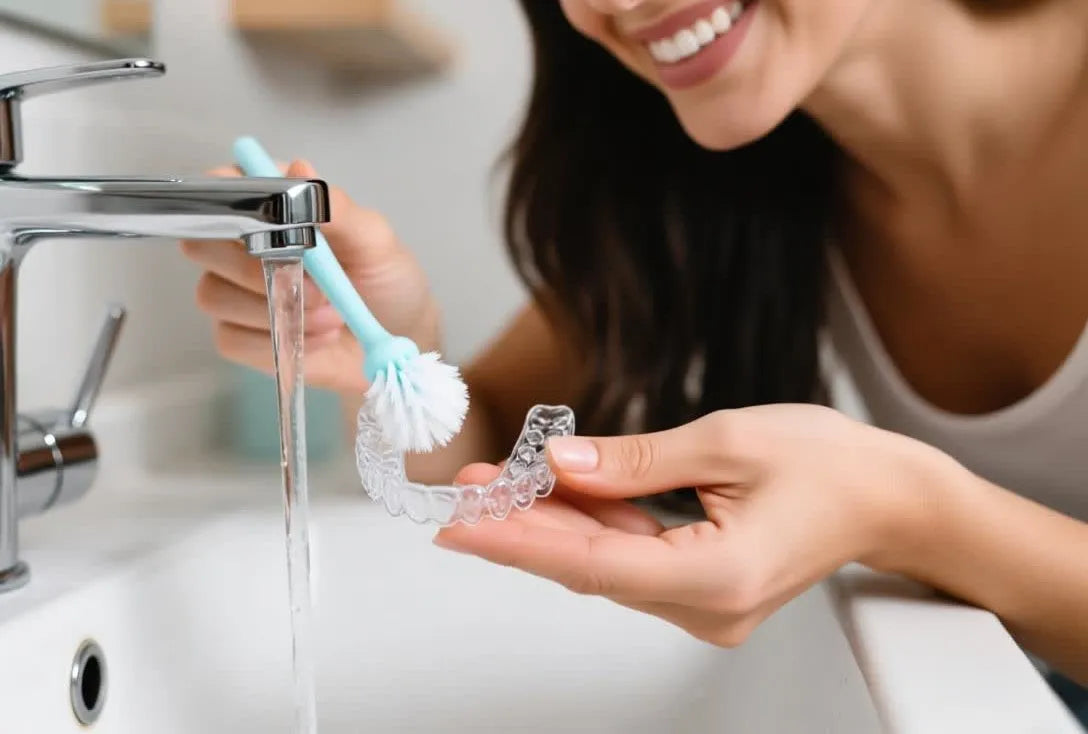 Cleaning retainer with mild soap and soft brush