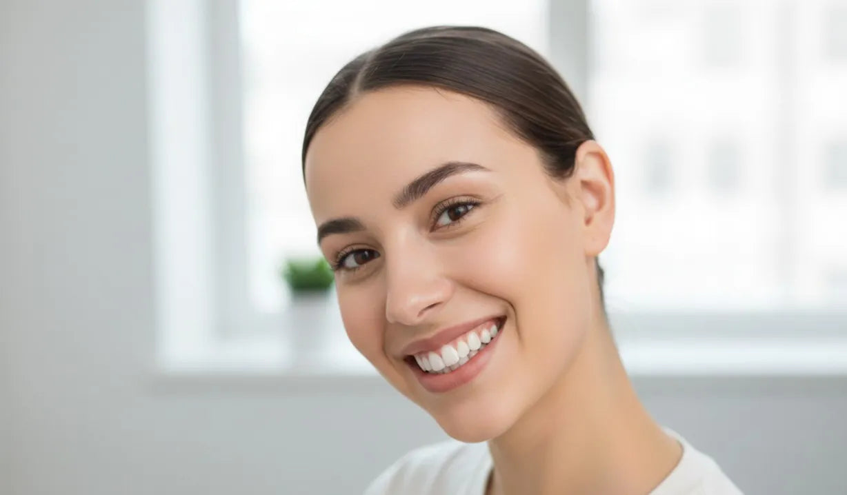 Person smiling with healthy gums and teeth