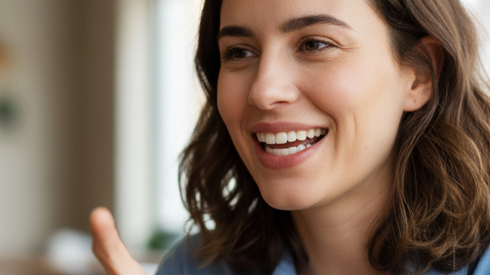 Adult speaking confidently after treatment for minor adjustment