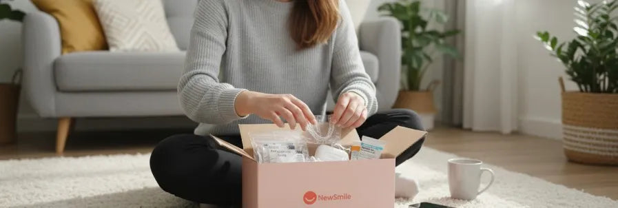 At-home NewSmile aligner kit with remote monitoring tools.