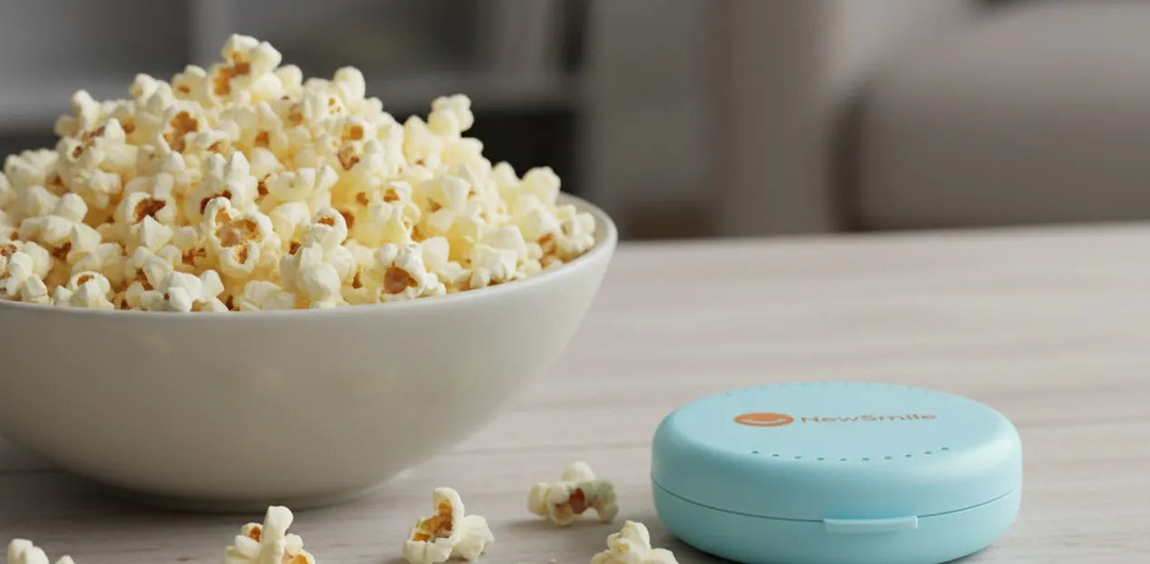 Removing aligners before eating popcorn