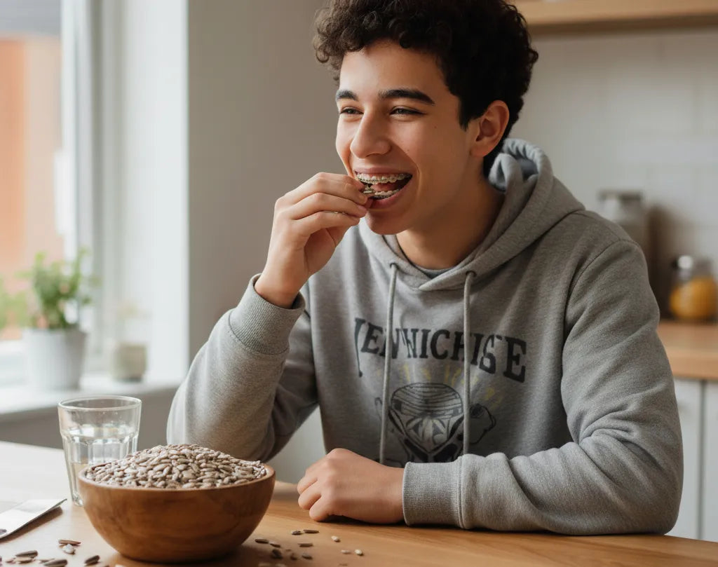 Shelled sunflower seeds in a bowl – braces-safe snacking option