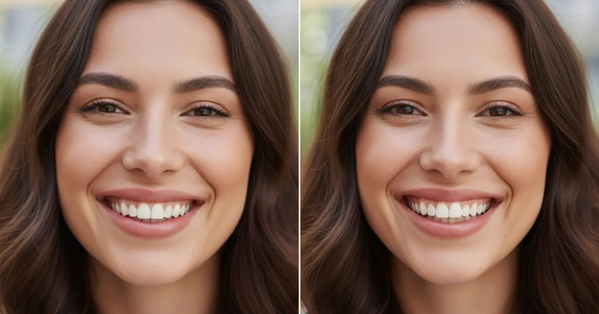 Comparison of narrow and expanded dental arches showing reduced buccal corridors