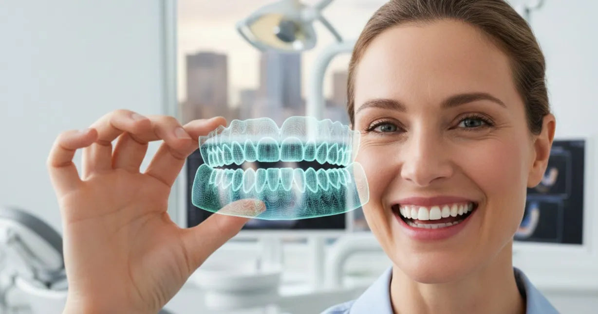 Adult smiling with a digital scan