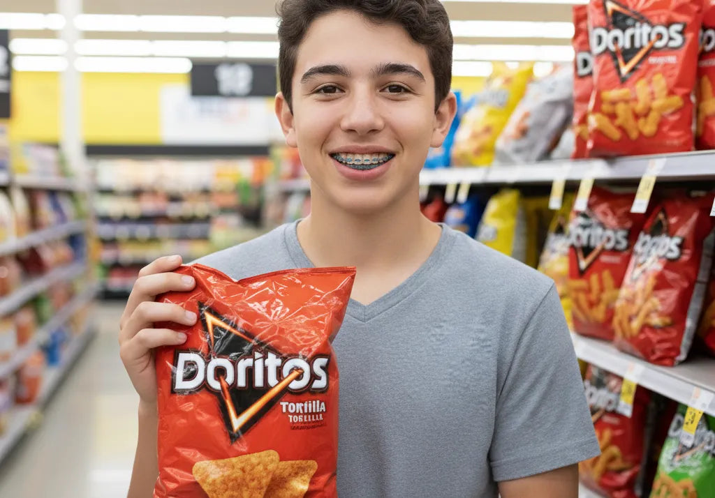 Teen with braces choosing braces-friendly snack options