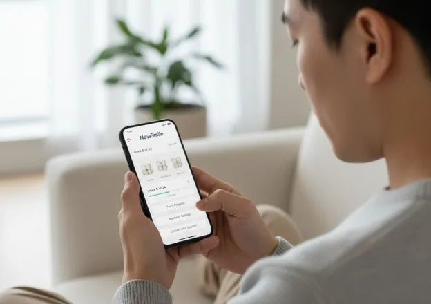 Tracking aligner wear hours and progress with NewSmile app for remote guidance.