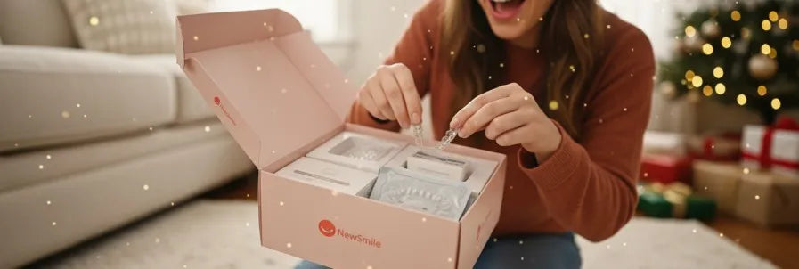 Unboxing NewSmile clear aligner kit with professional supervision and home convenience.