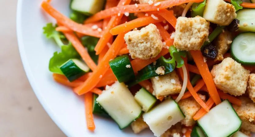 Crunchy salad ingredients that can cause discomfort during aligner treatment.