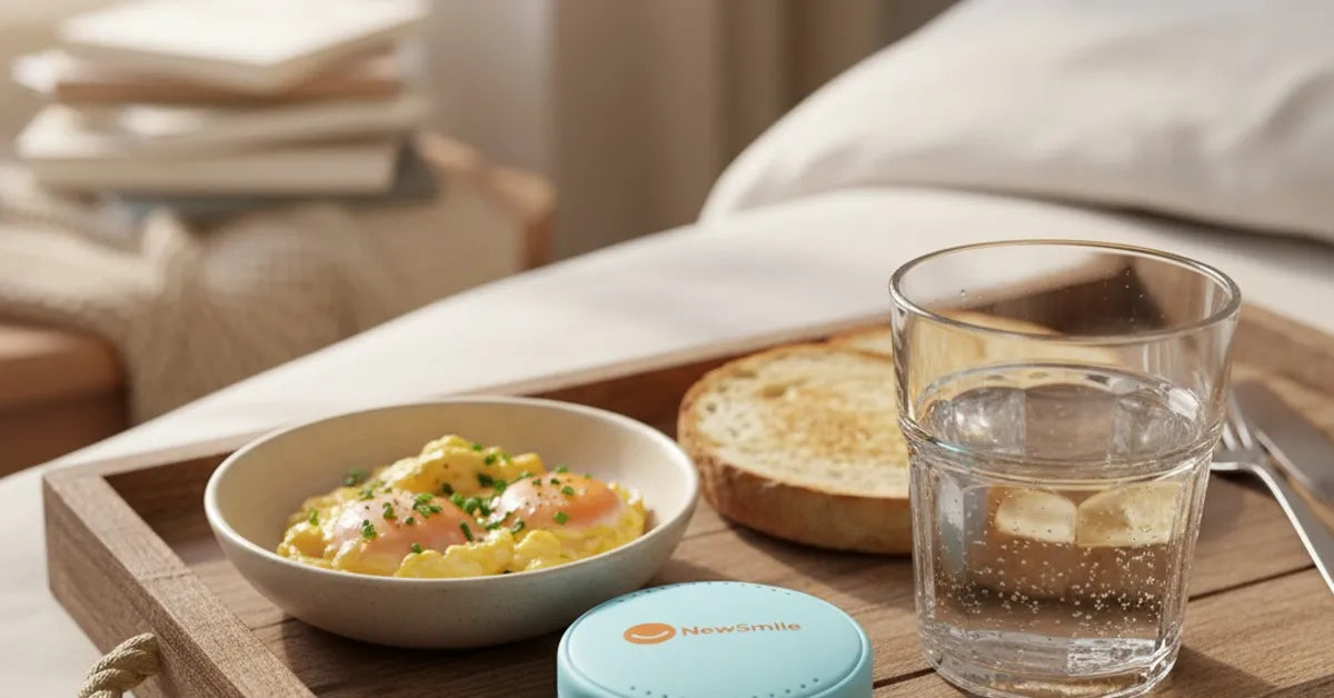 Gentle morning breakfast setup for aligner wearers.