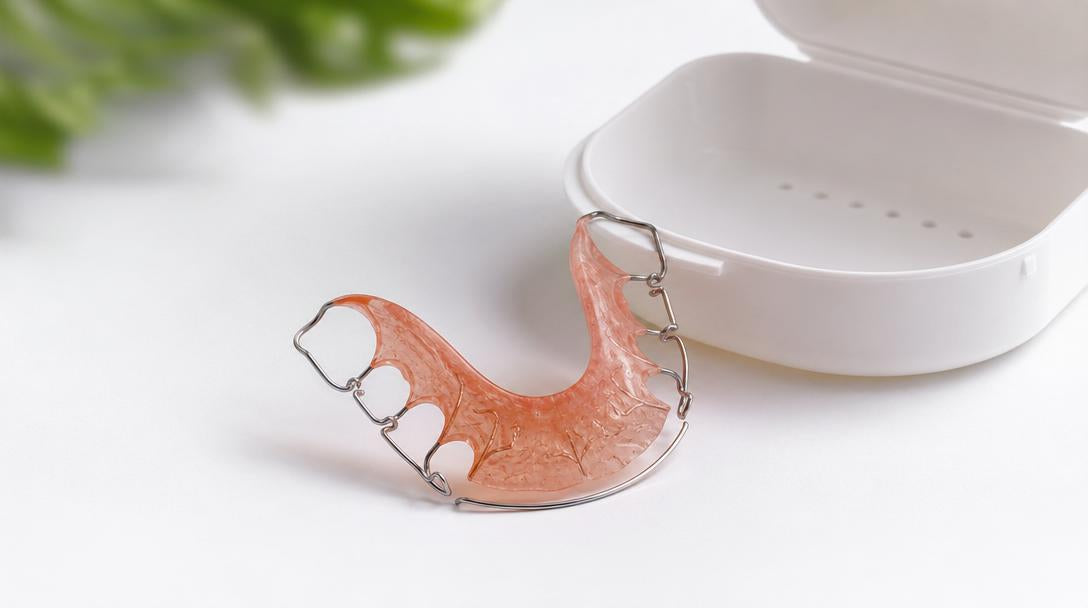 Hawley Retainer next to retainer case in white background