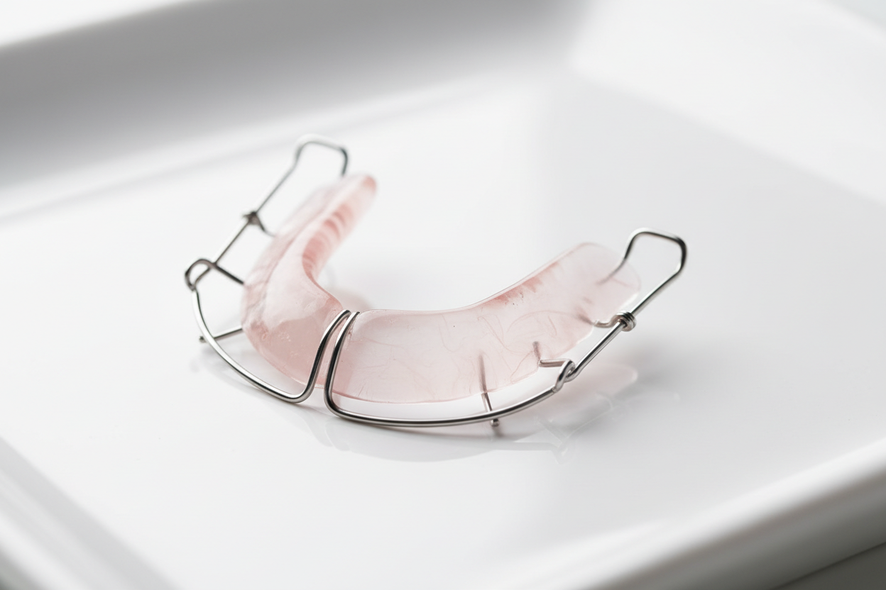 hawley retainer on white tray