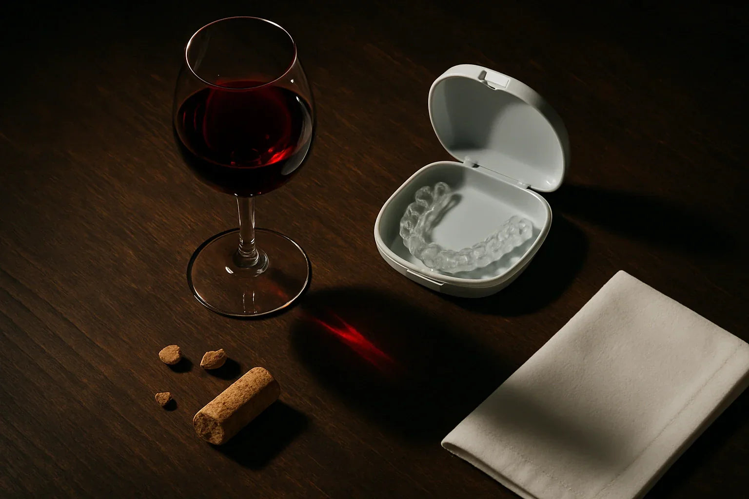 Clear aligner with a glass of wine beside