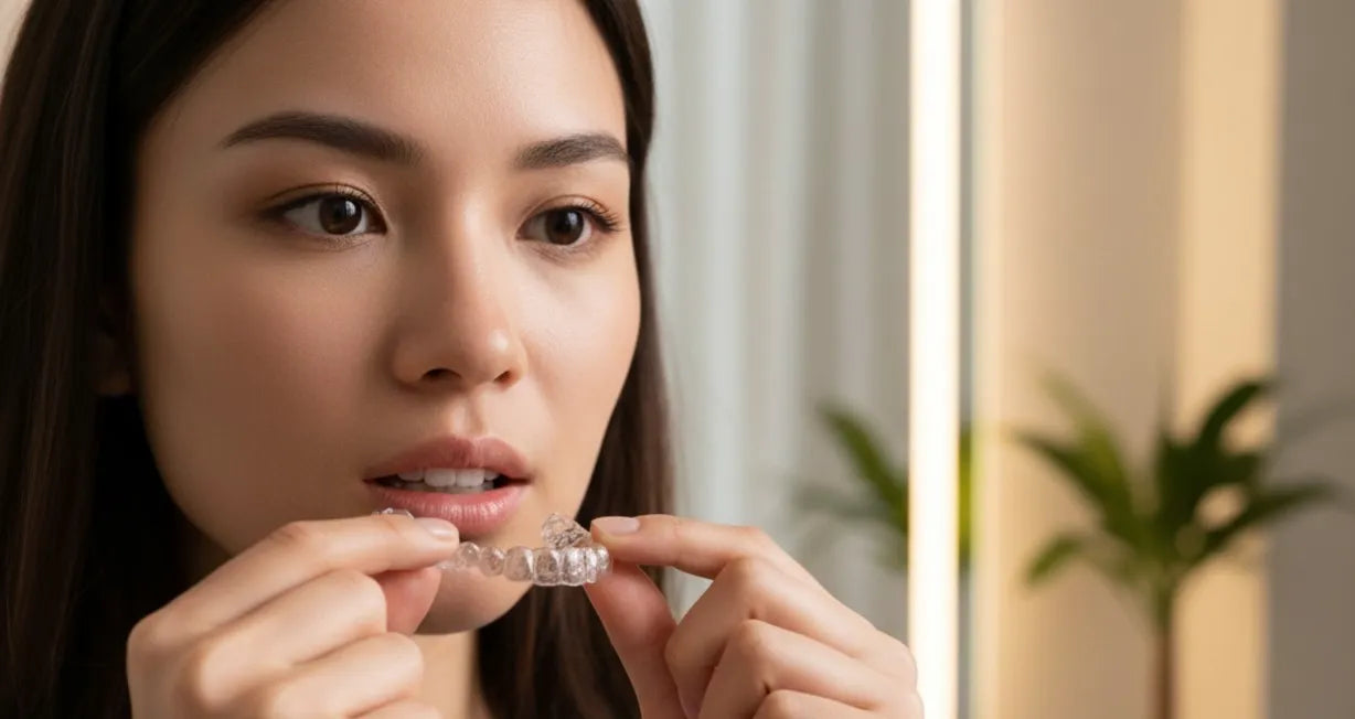 Person wearing clear aligners consistently for faster teeth straightening