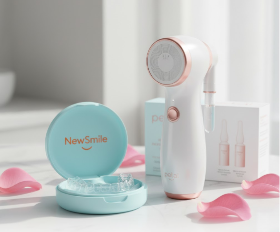 NewSmile night guard kit beside Petal Micro-Infusion System.