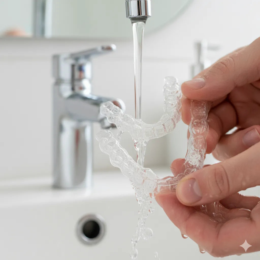 een brushing aligners gently with a soft toothbrush and mild soap.