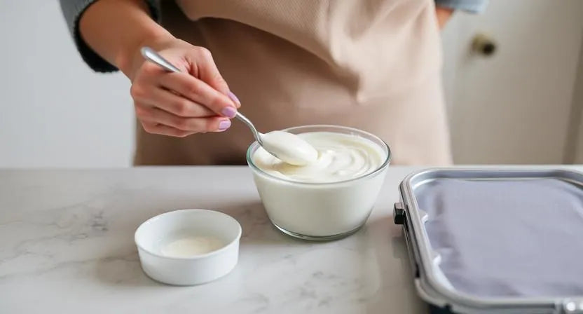 Aligner case next to a healthy yogurt breakfast.