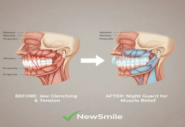 Illustration showing jaw muscle tension relief using a night guard
